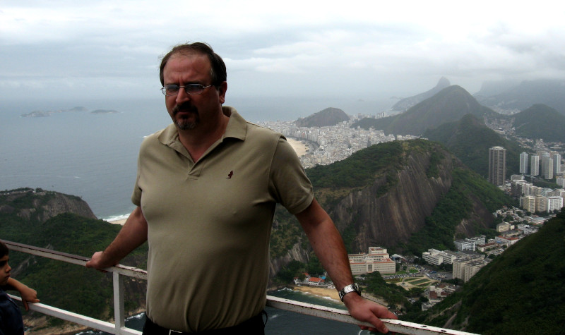 A panorama from the Sugarloaf Mountain (Pão de Açúcar) in Rio de Janeiro, towards Praia Vermelha, Copacabana, Ipanema.